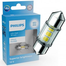 Світлодіодна лампа PHILIPS 11860WU70X1 C5W LED Ultinon Pro7000 Festoon SV8.5 WHITE 4000K 30mm 12V (1 шт)