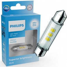 Світлодіодна лампа PHILIPS 11866WU70X1 C5W LED Ultinon Pro7000 Festoon SV8.5 WHITE 4000K 43mm 12V (1 шт)